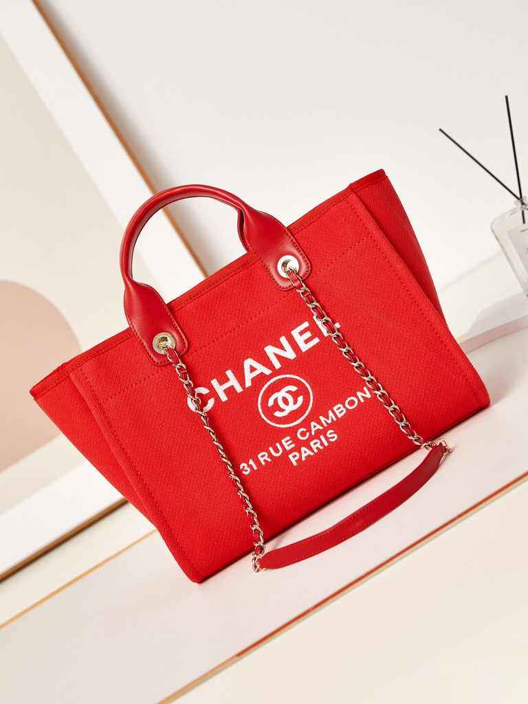 Chanel small shopping bag, AS3257 mixed fibers red