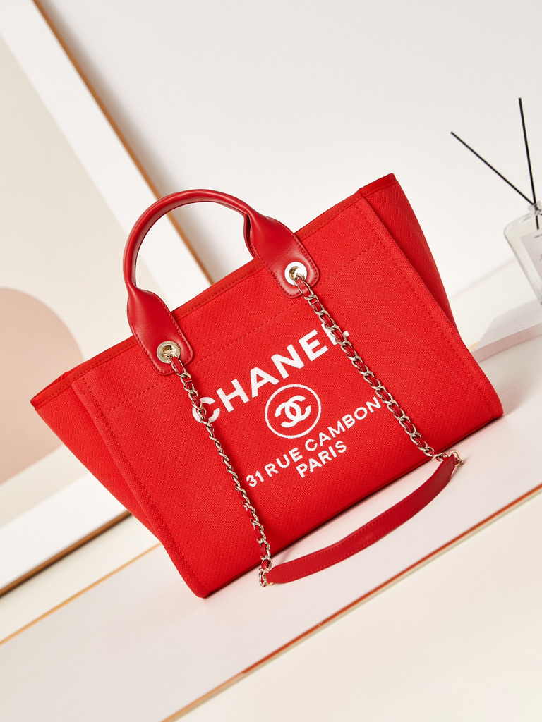 Chanel small shopping bag, AS3257 mixed fibers red