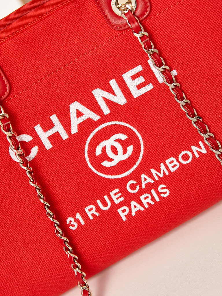 Chanel small shopping bag, AS3257 mixed fibers red