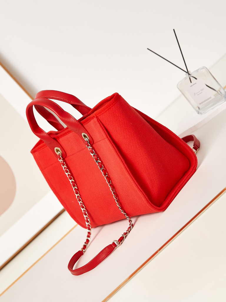 Chanel small shopping bag, AS3257 mixed fibers red