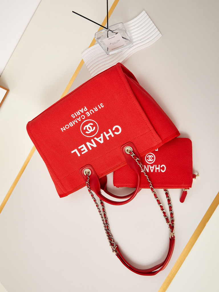 Chanel small shopping bag, AS3257 mixed fibers red