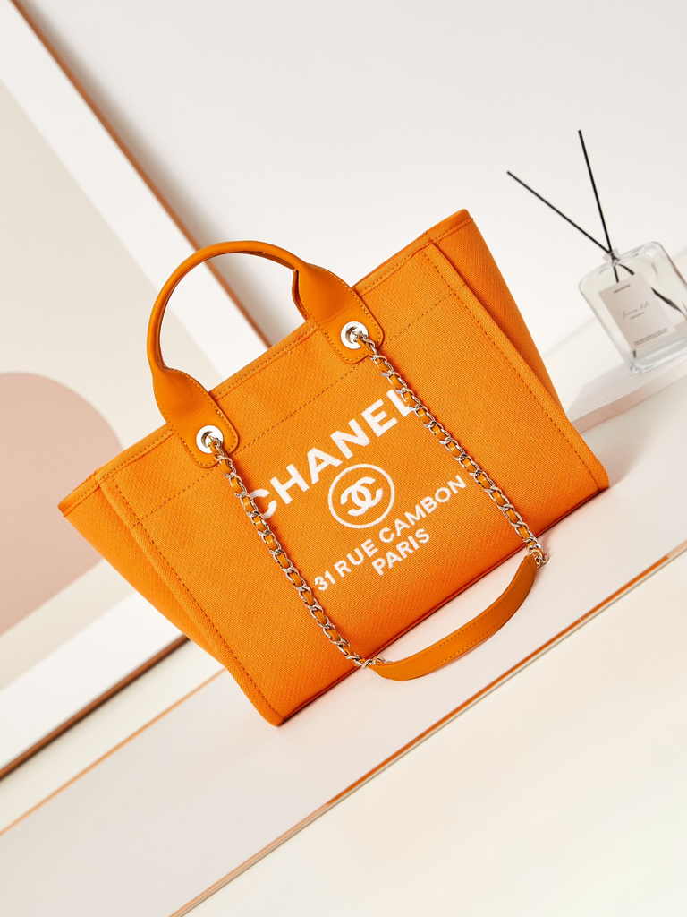 Chanel small shopping bag, AS3257 mixed fibers orange