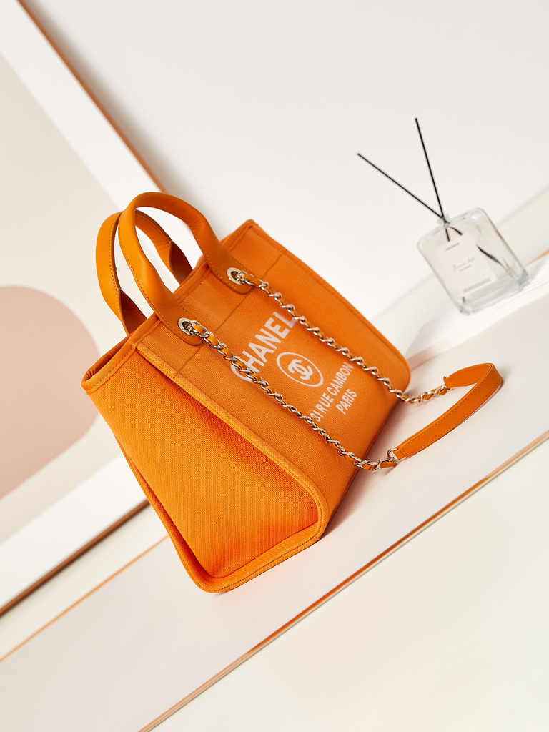 Chanel small shopping bag, AS3257 mixed fibers orange