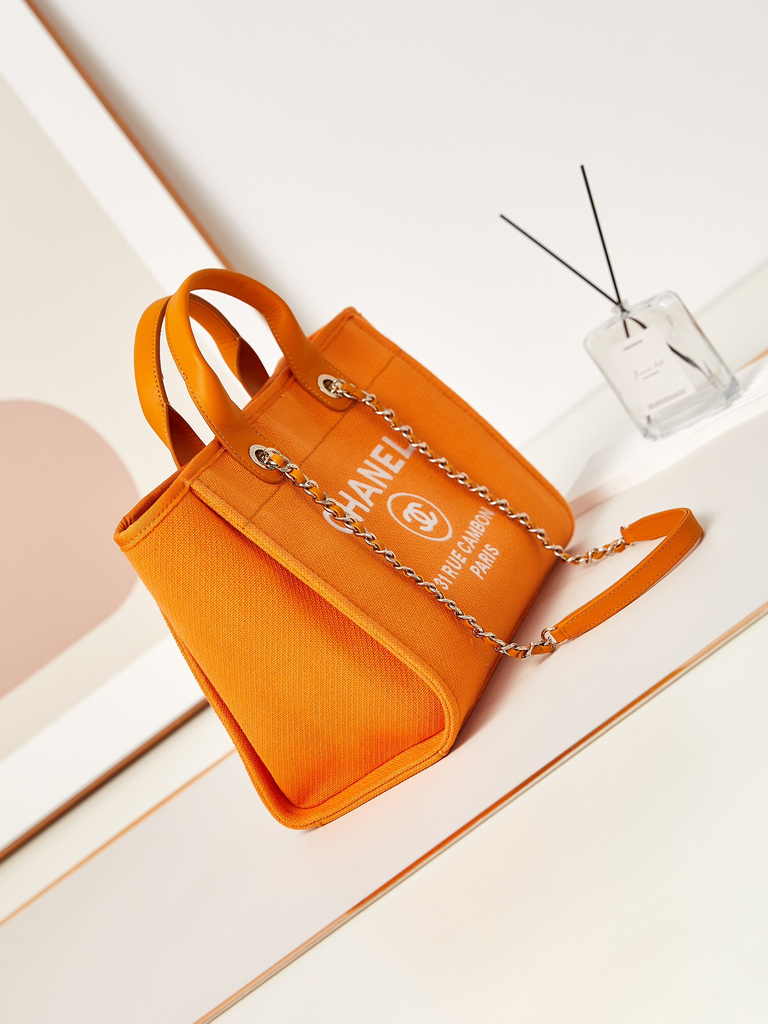 Chanel small shopping bag, AS3257 mixed fibers orange