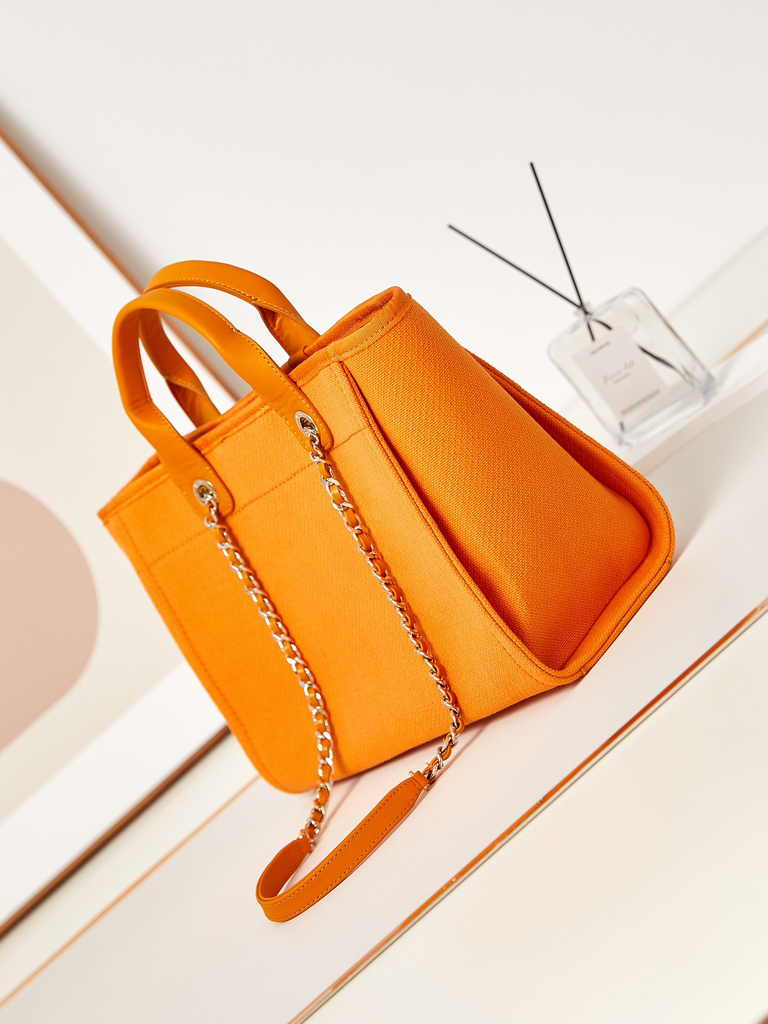 Chanel small shopping bag, AS3257 mixed fibers orange
