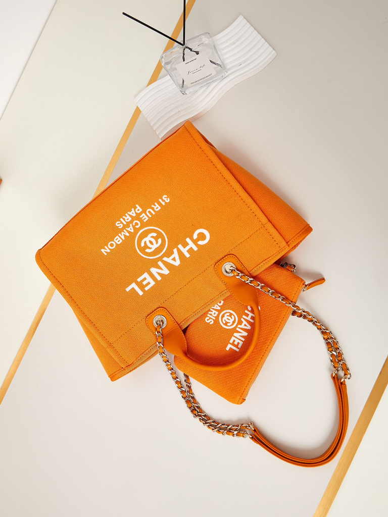 Chanel small shopping bag, AS3257 mixed fibers orange