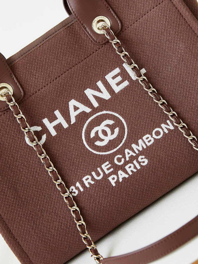 Chanel small shopping bag, AS3257 mixed fibers brown