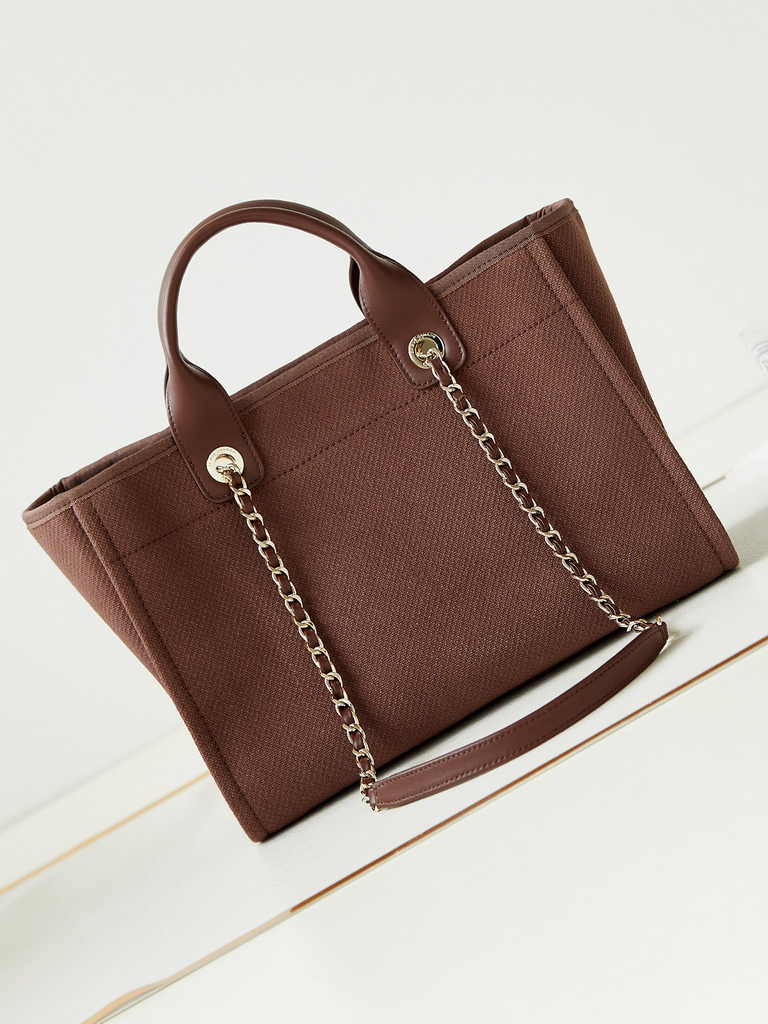 Chanel small shopping bag, AS3257 mixed fibers brown