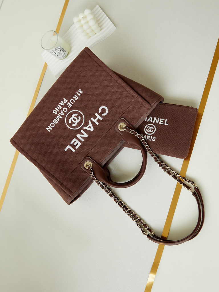 Chanel small shopping bag, AS3257 mixed fibers brown
