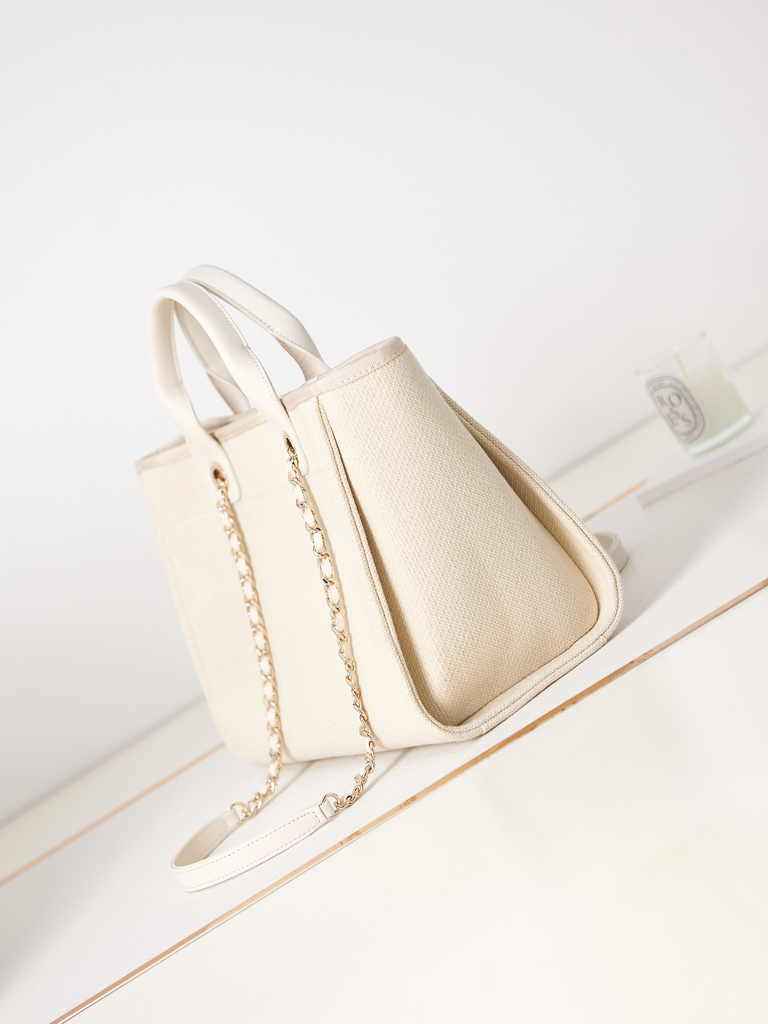 Chanel small shopping bag, AS3257 mixed fibers beige