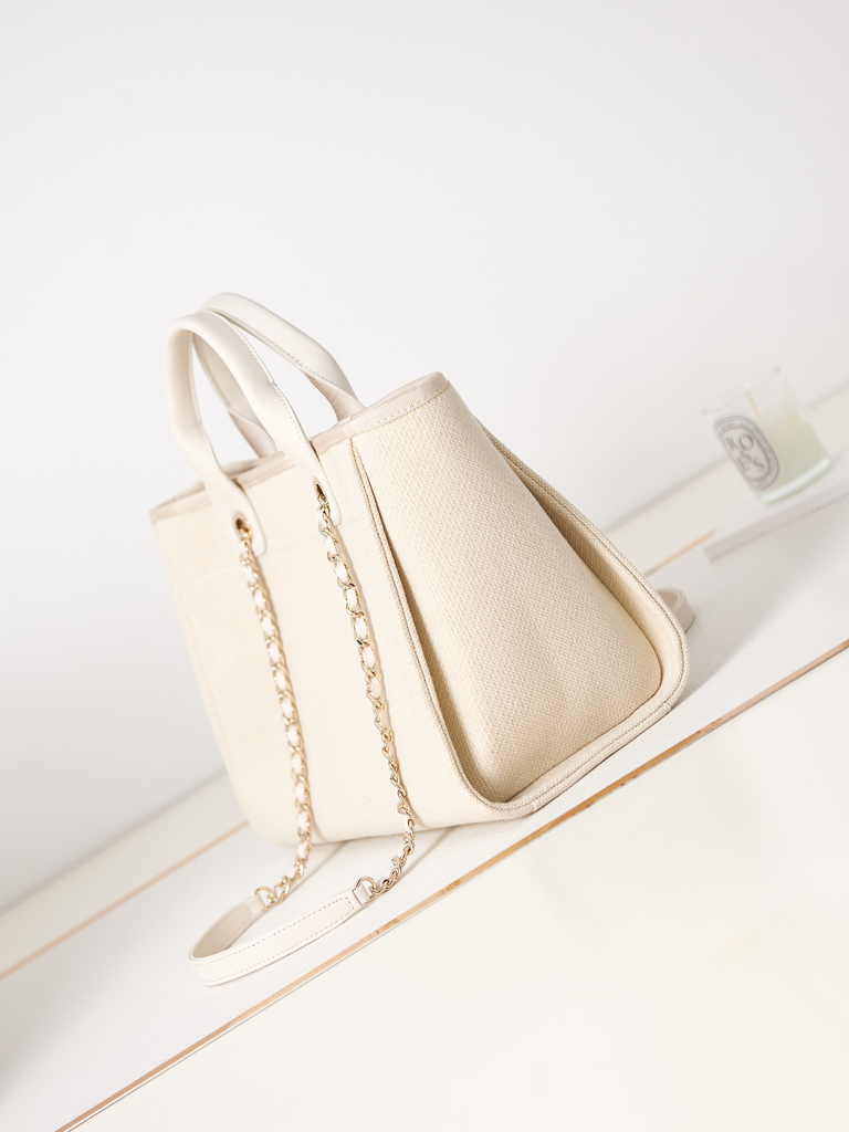 Chanel small shopping bag, AS3257 mixed fibers beige
