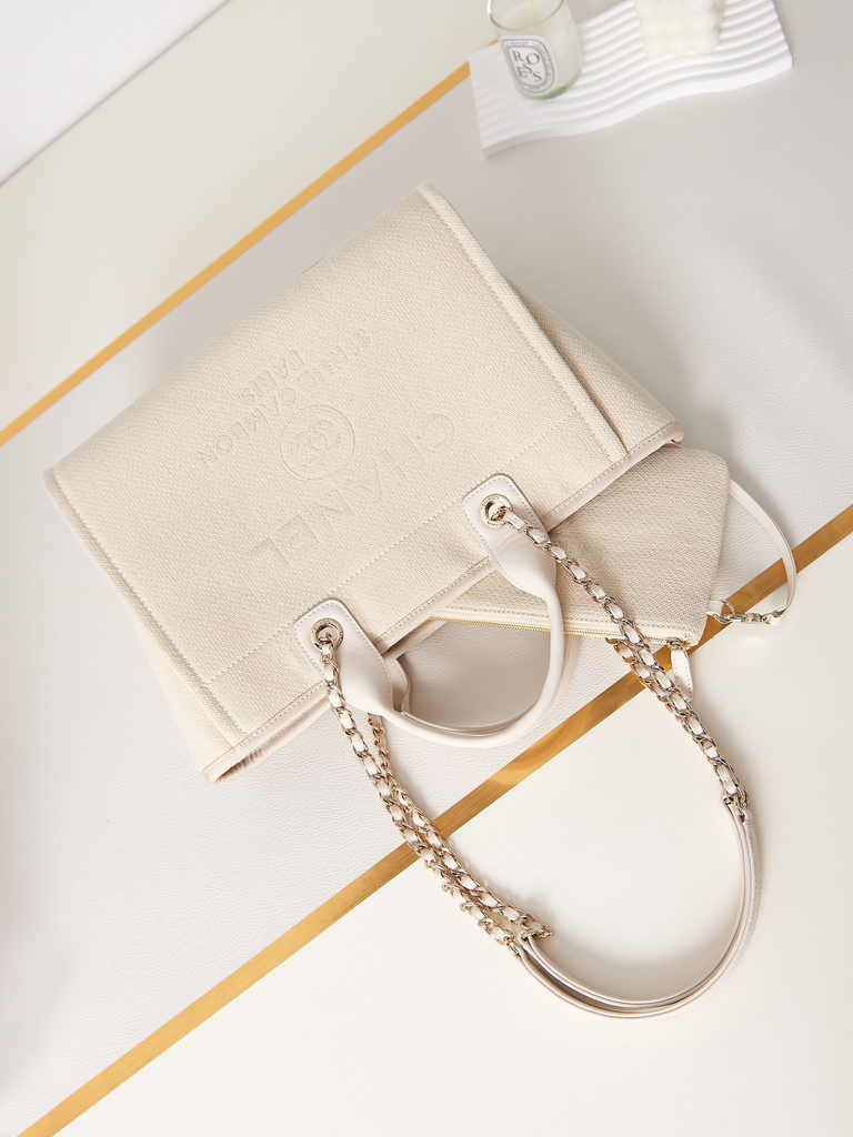 Chanel small shopping bag, AS3257 mixed fibers beige