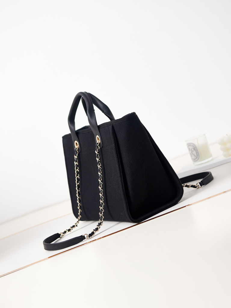 Chanel small shopping bag, AS3257 mixed fibers black