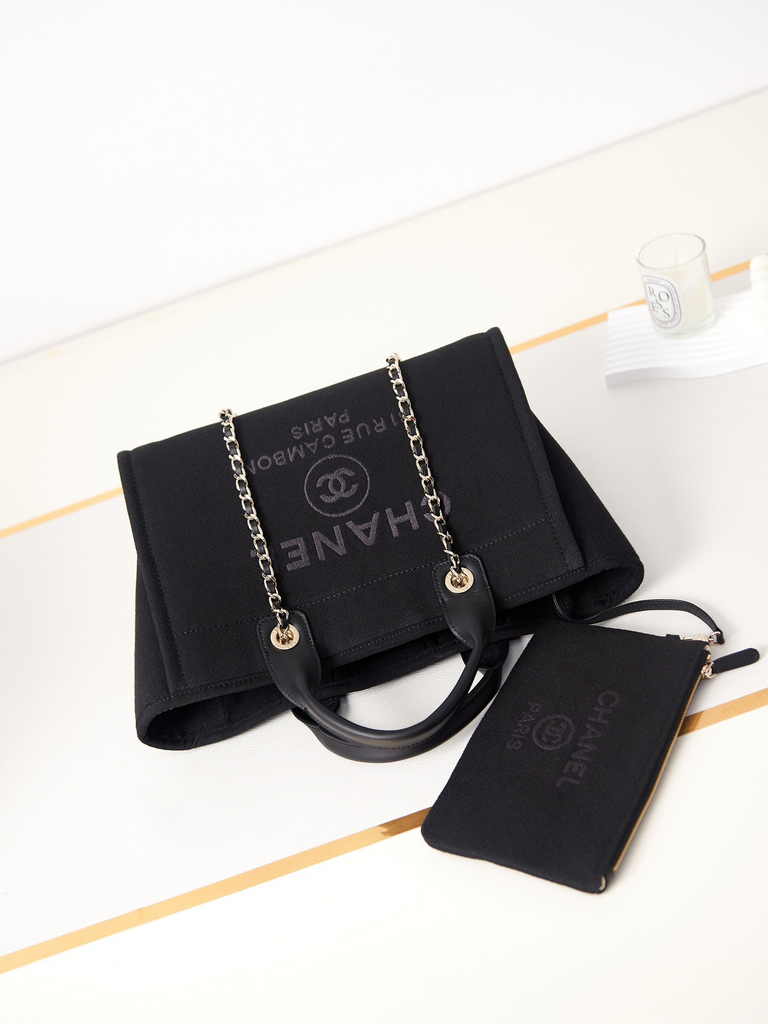Chanel small shopping bag, AS3257 mixed fibers black
