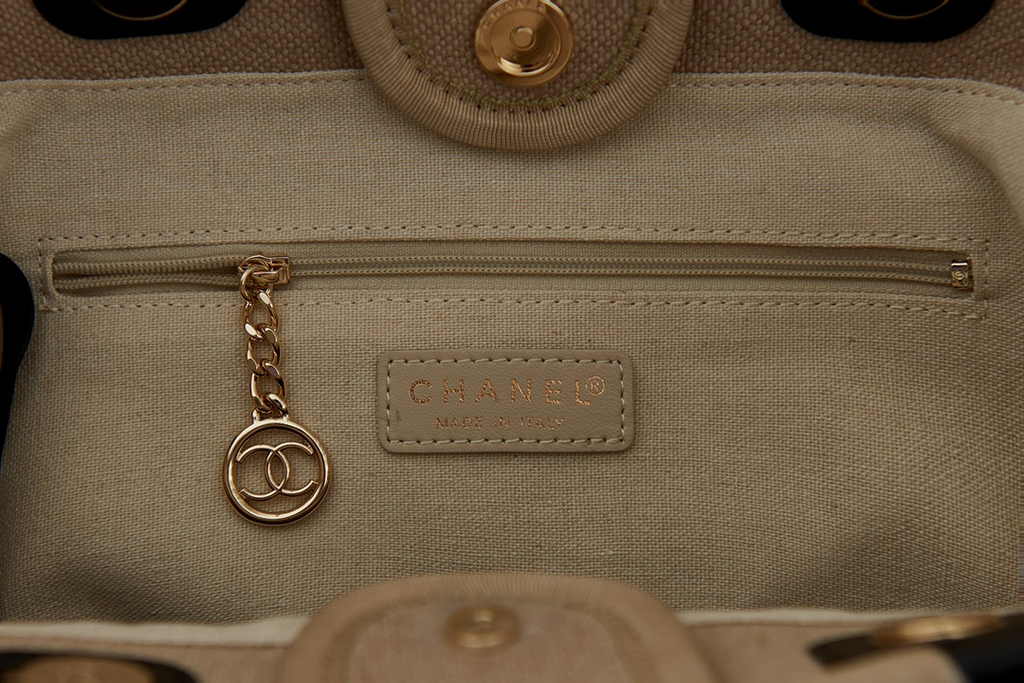 Chanel small shopping bag, AS3257 mixed fibers beige blue