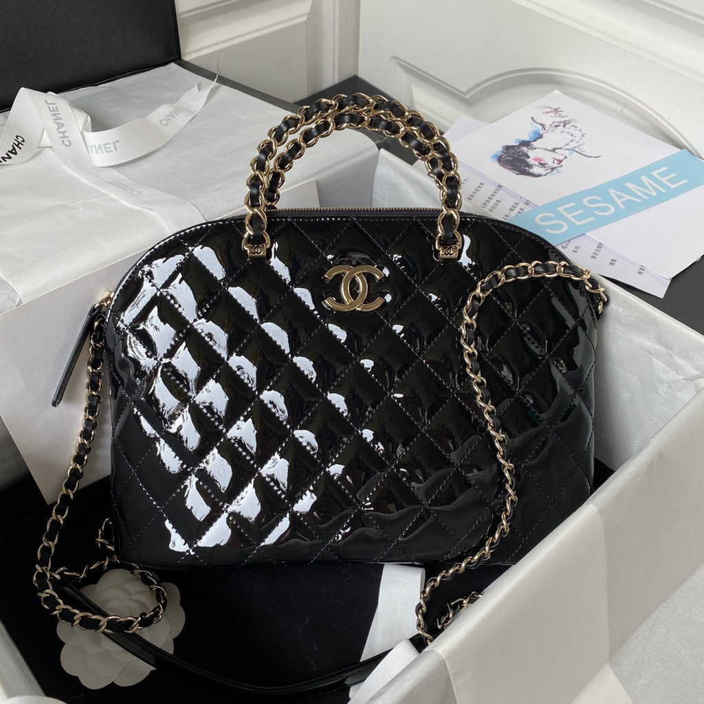 Chanel Small shopping bag black Patent calfskin AS3969