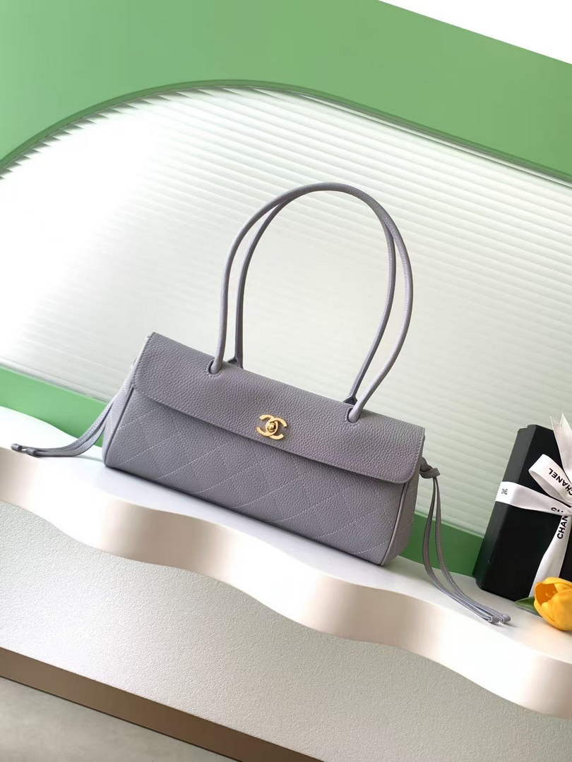 Chanel Small Shopping Tote Bag, AS6288 Gray Grained Calfskin