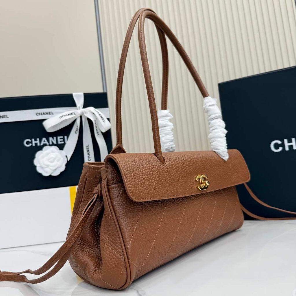 Chanel Small Shopping Tote Bag, AS6288 Brown Grained Calfskin