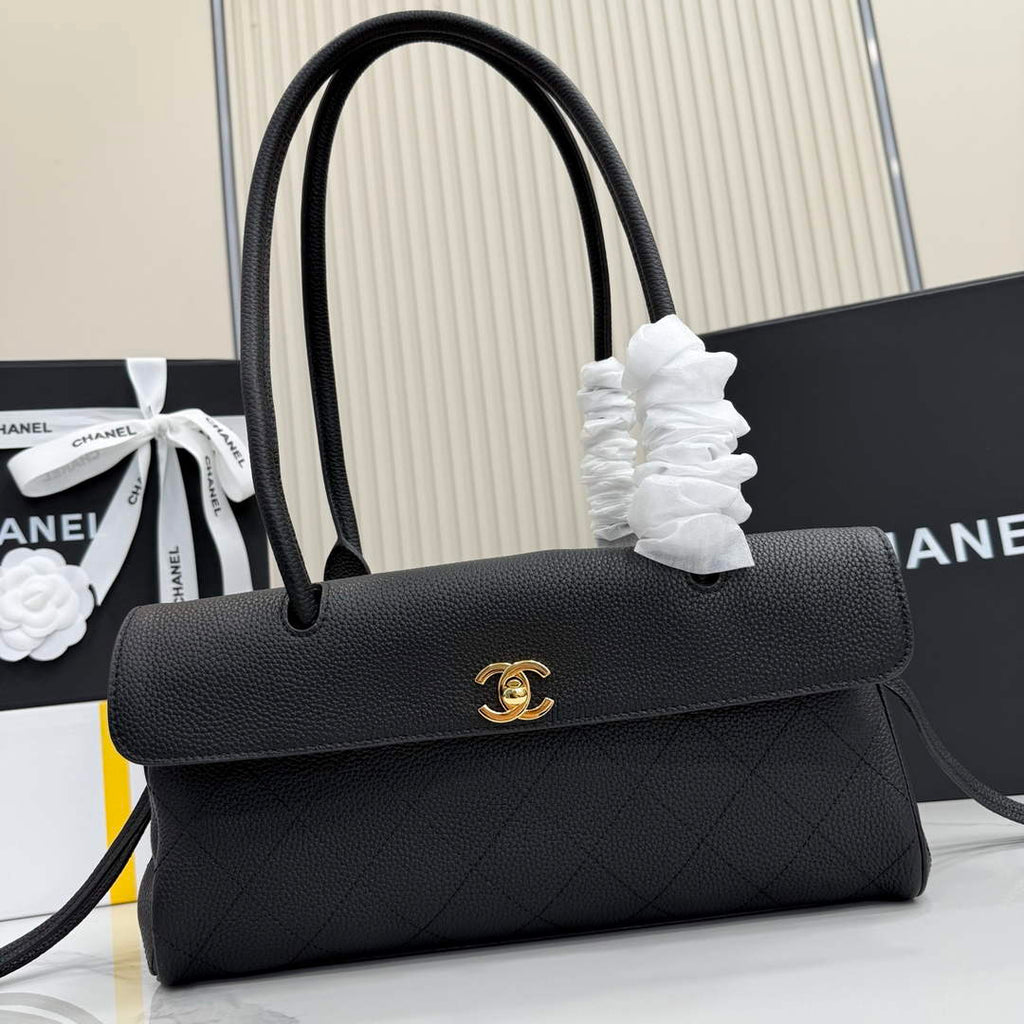 Chanel Small Shopping Tote Bag, AS6288 Black Grained Calfskin
