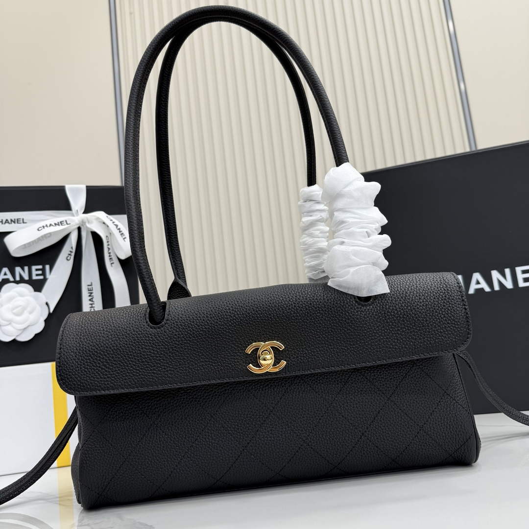 Chanel Small Shopping Tote Bag, AS6288 Black Grained Calfskin