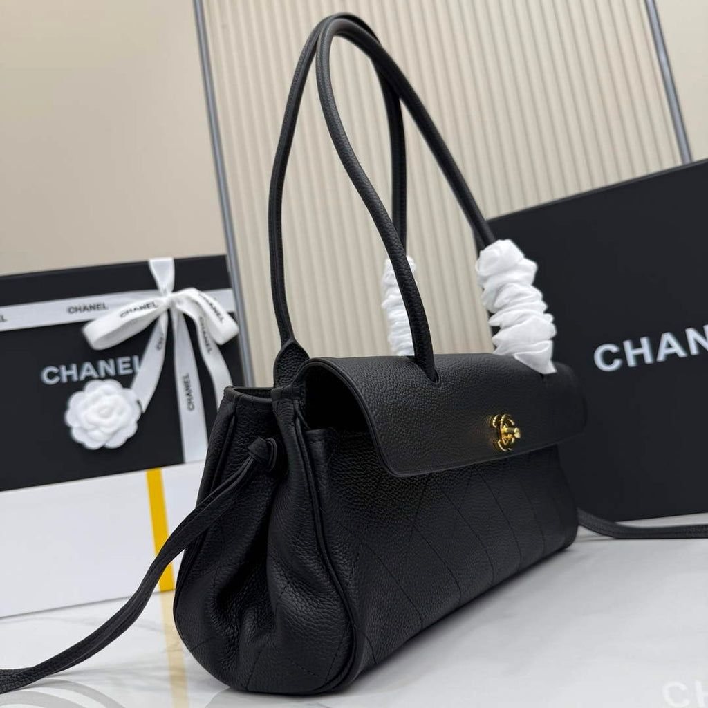 Chanel Small Shopping Tote Bag, AS6288 Black Grained Calfskin