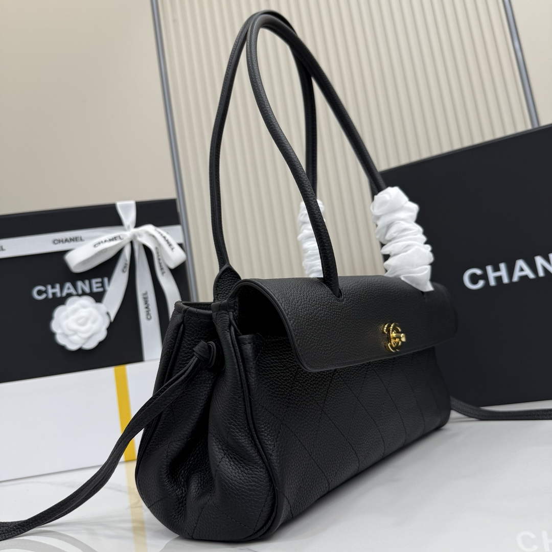Chanel Small Shopping Tote Bag, AS6288 Black Grained Calfskin
