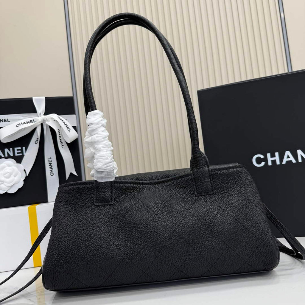 Chanel Small Shopping Tote Bag, AS6288 Black Grained Calfskin