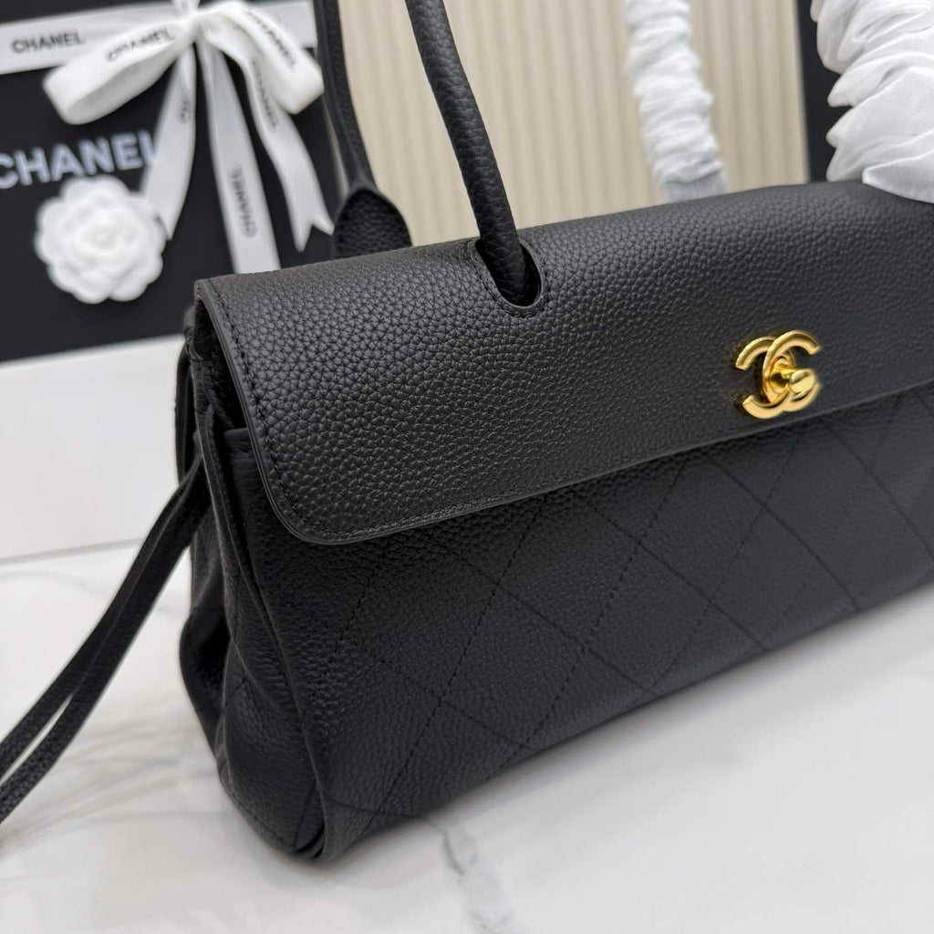 Chanel Small Shopping Tote Bag, AS6288 Black Grained Calfskin