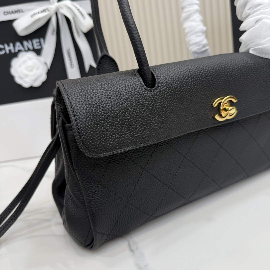 Chanel Small Shopping Tote Bag, AS6288 Black Grained Calfskin
