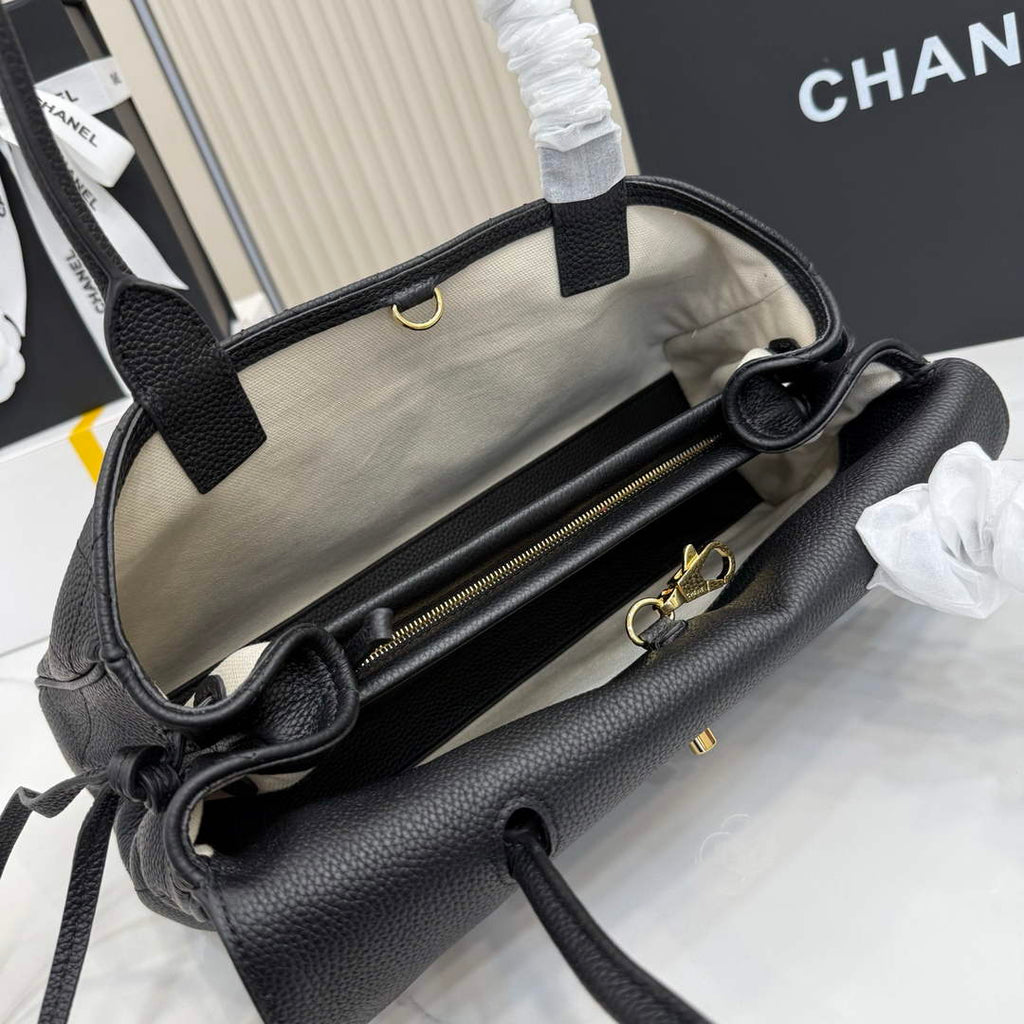 Chanel Small Shopping Tote Bag, AS6288 Black Grained Calfskin