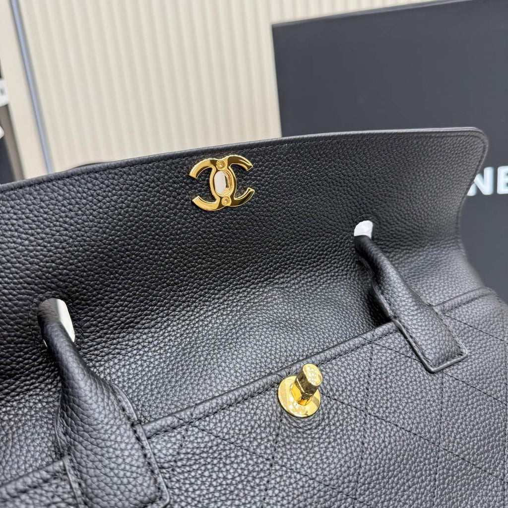 Chanel Small Shopping Tote Bag, AS6288 Black Grained Calfskin