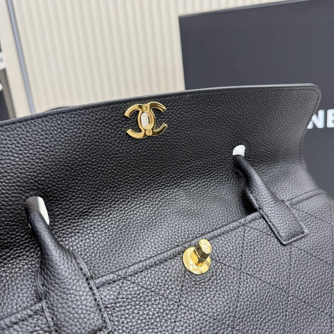 Chanel Small Shopping Tote Bag, AS6288 Black Grained Calfskin