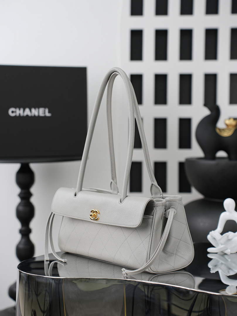 Chanel Small Shopping Tote Bag, AS6288 Gray Grained Calfskin