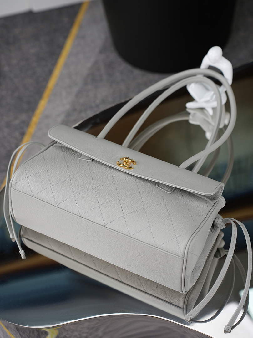 Chanel Small Shopping Tote Bag, AS6288 Gray Grained Calfskin