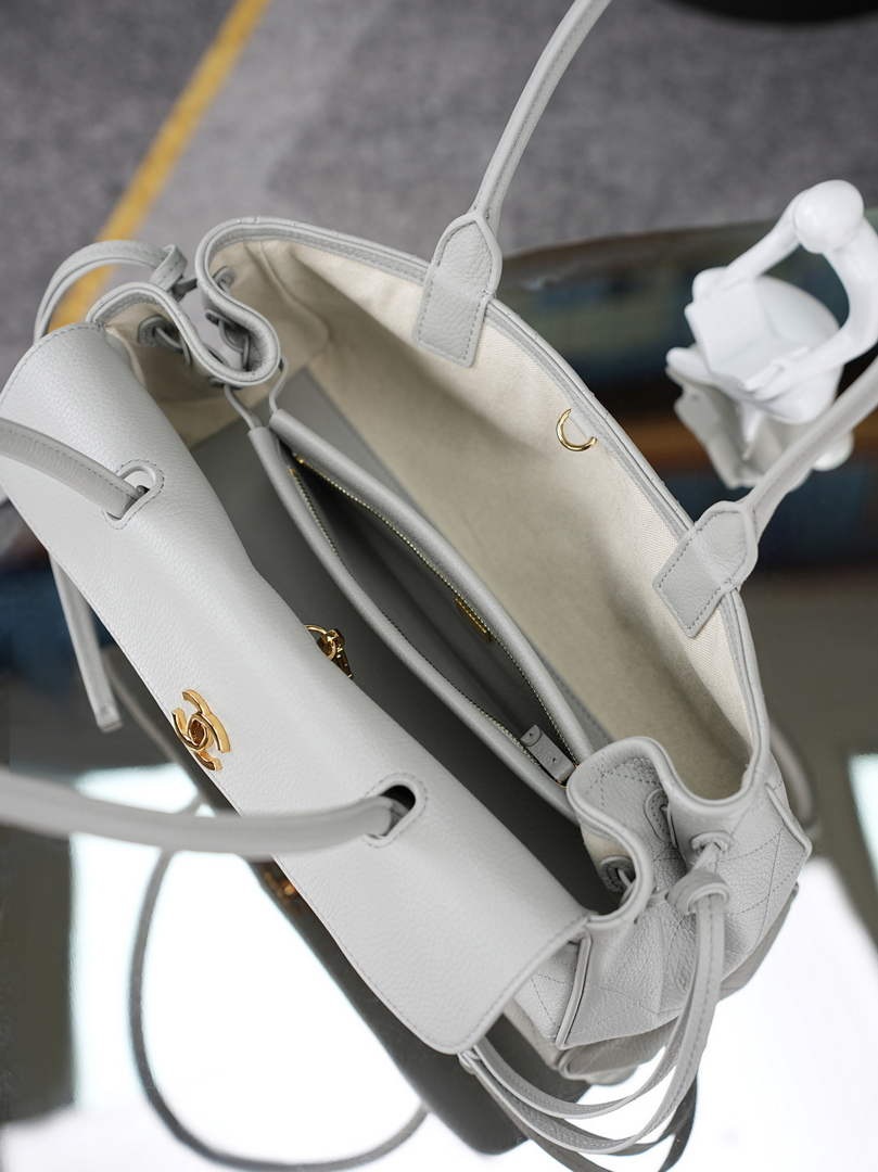 Chanel Small Shopping Tote Bag, AS6288 Gray Grained Calfskin