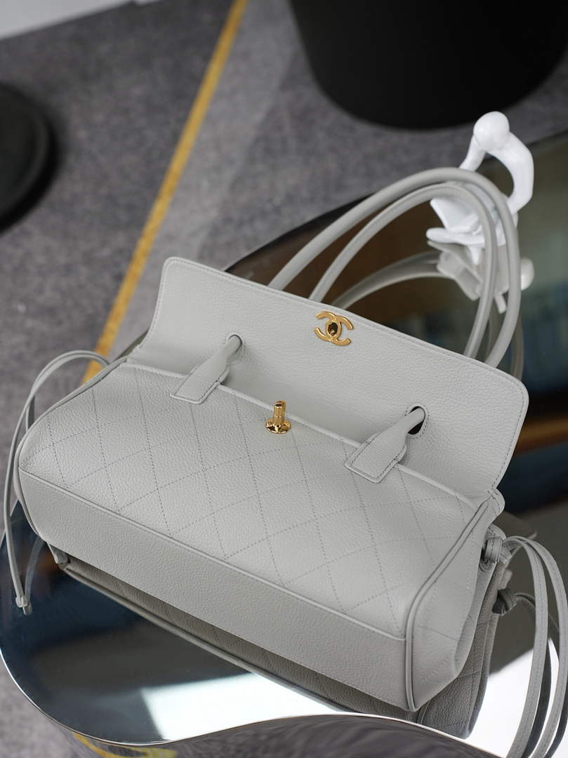 Chanel Small Shopping Tote Bag, AS6288 Gray Grained Calfskin