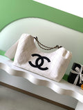 Chanel Small Tote, Denim, Calfskin & Gold Metal, AS6191 White