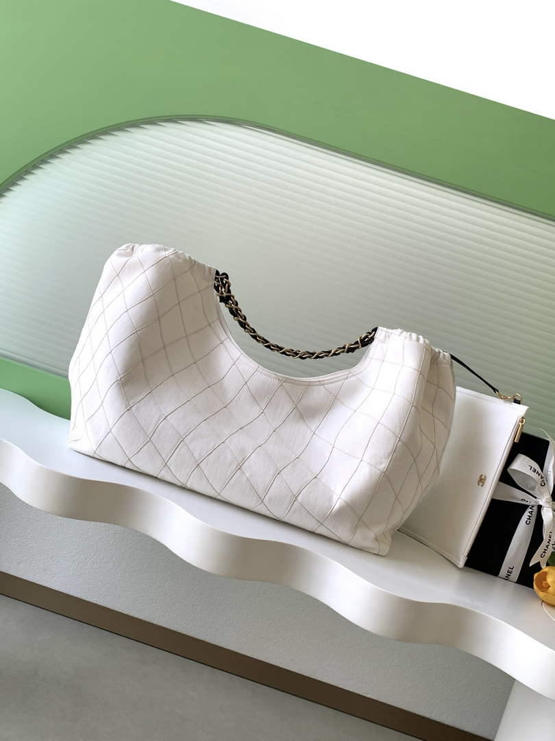 Chanel Small Tote, Denim, Calfskin & Gold Metal, AS6191 White