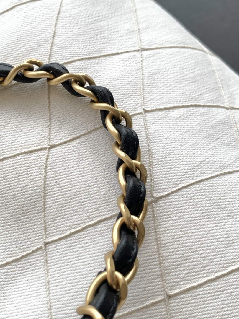 Chanel Small Tote, Denim, Calfskin & Gold Metal, AS6191 White