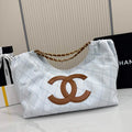 Chanel Small Tote, Denim, Calfskin & Gold Metal, AS6191 Light Blue