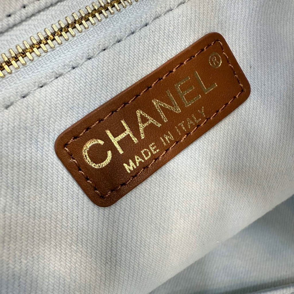 Chanel Small Tote, Denim, Calfskin & Gold Metal, AS6191 Light Blue