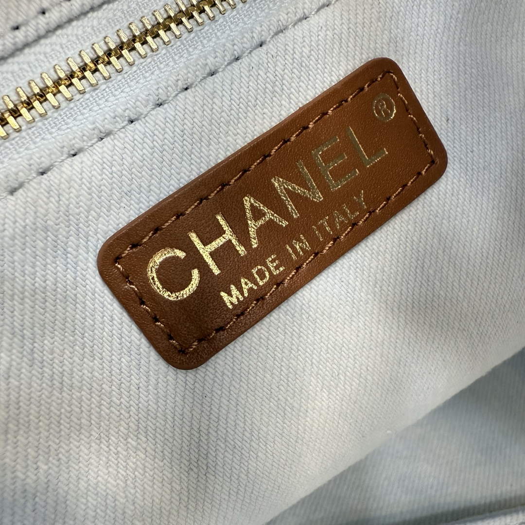 Chanel Small Tote, Denim, Calfskin & Gold Metal, AS6191 Light Blue