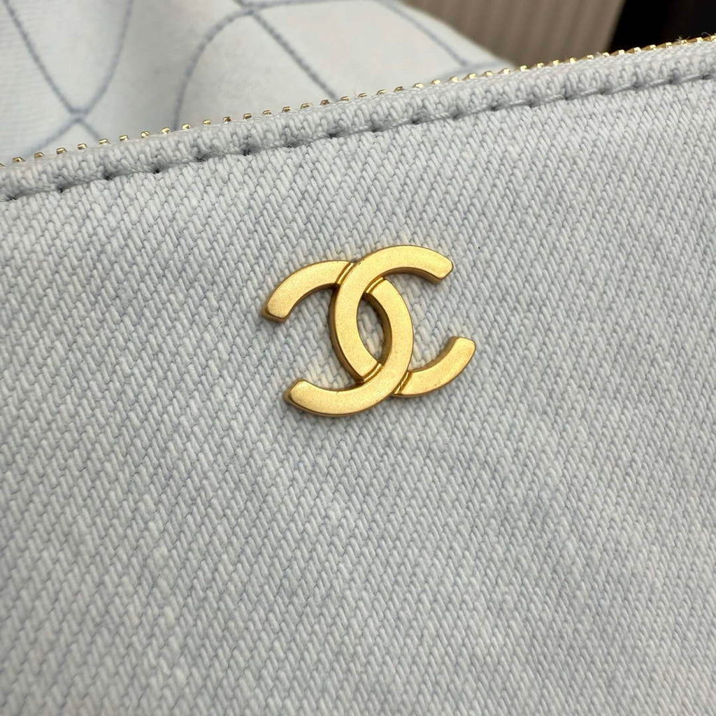Chanel Small Tote, Denim, Calfskin & Gold Metal, AS6191 Light Blue