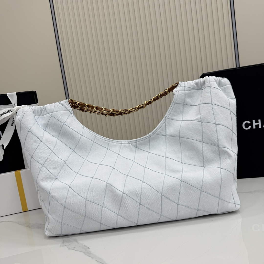 Chanel Small Tote, Denim, Calfskin & Gold Metal, AS6191 Light Blue