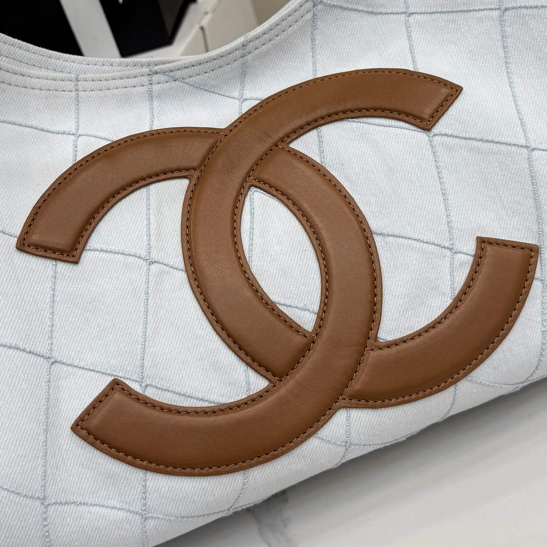 Chanel Small Tote, Denim, Calfskin & Gold Metal, AS6191 Light Blue