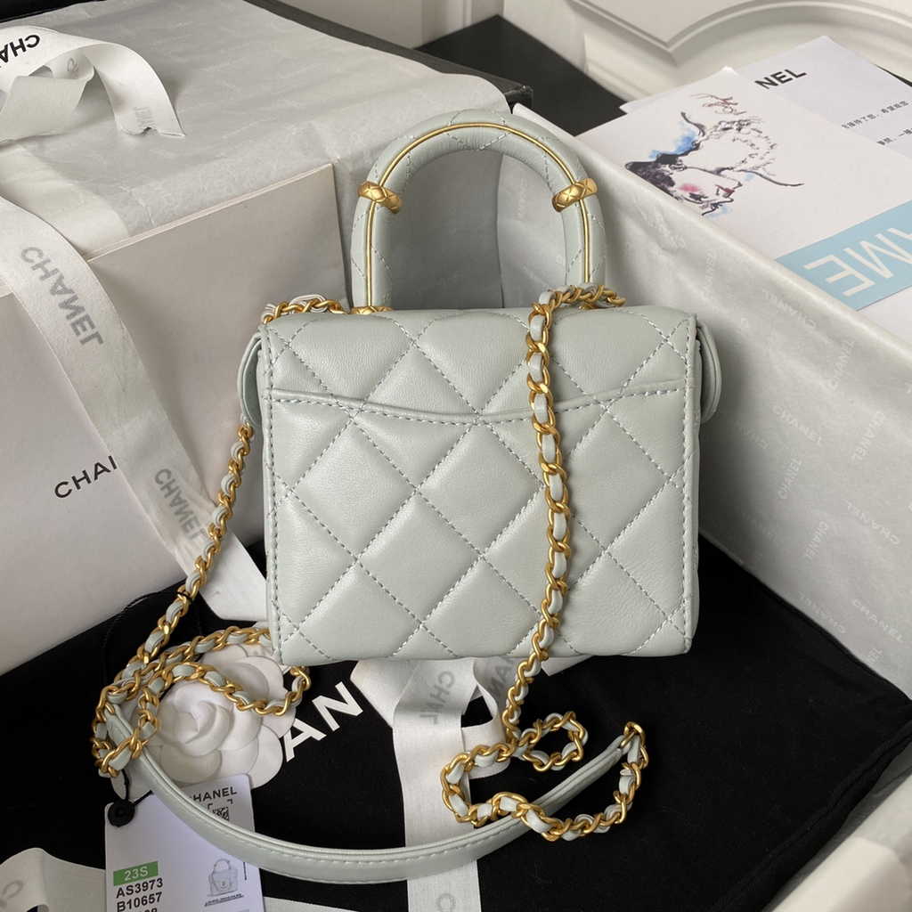 Chanel Small Vanity Case Gray Lambskin Gold-tone Metal AS3973