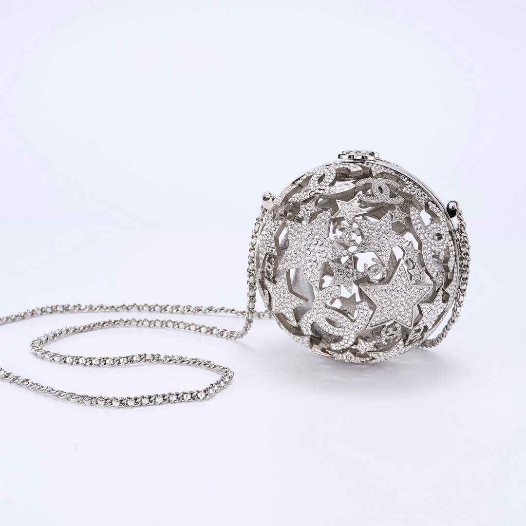 Chanel Sphere Minaudiere, AS5013 Silver Diamanté