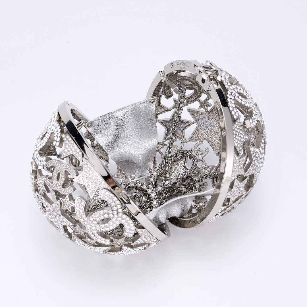 Chanel Sphere Minaudiere, AS5013 Silver Diamanté