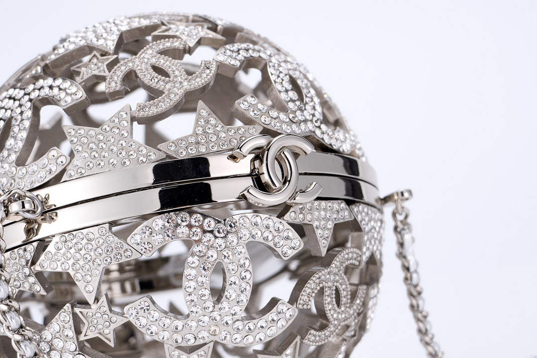 Chanel Sphere Minaudiere, AS5013 Silver Diamanté