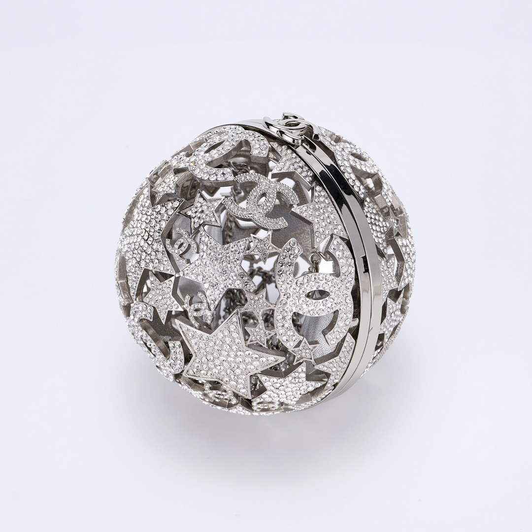 Chanel Sphere Minaudiere, AS5013 Silver Diamanté